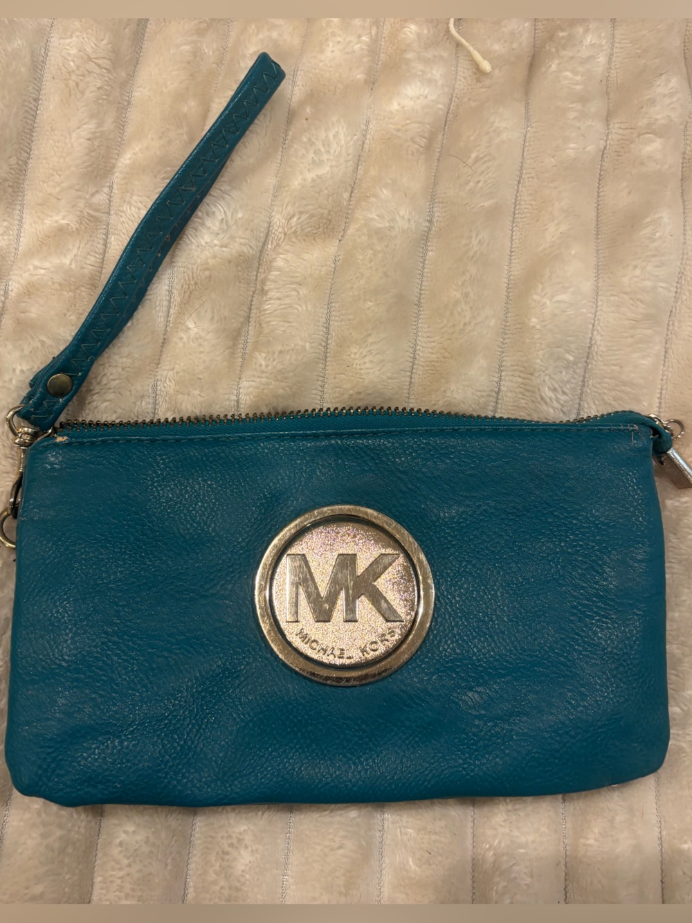 Michael Kors Teal Leather Wristlet Clutch